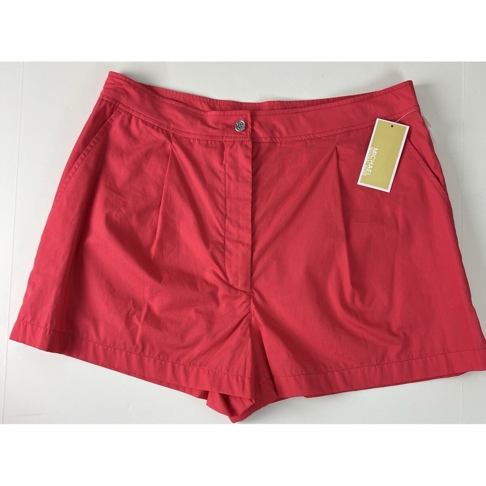 Michael Kors Pleated Shorts‎ Womens 12 Geranium Pink Red MS330J44M1 New $98 A04